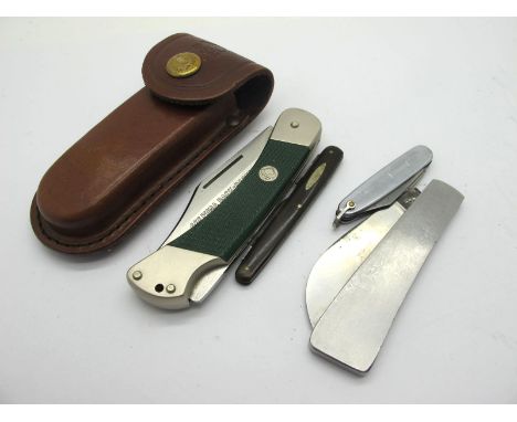 A Pocket Knife, stamped "Sheffield" for pruning; Puma Back Packer 465, composite scales in leather fitted case; 11cm closed l