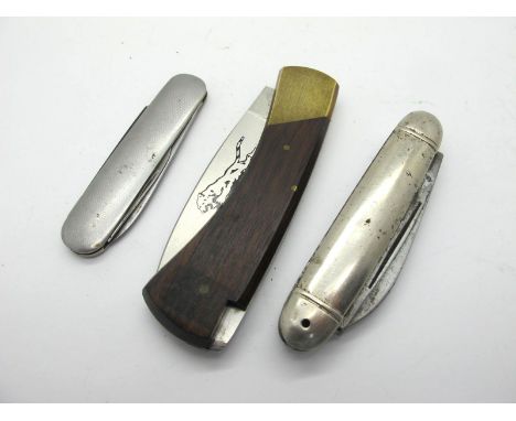 Richards of Sheffield Four Piece Pocket Knife, 9cm; Rostfrei Knife, wooden scales, brass bolster and linings, 10.5cm closed l