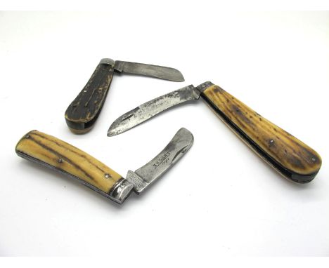 Pocket Knives; Turner &amp; Co., Sheffield, Encore, one blade, stag handle with flat brass bottom, 19cm open; a further Turne