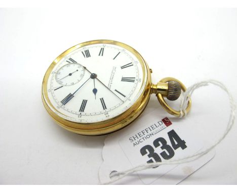 Thos Russell &amp; Son Liverpool &amp; London; An 18ct Gold Cased Chronograph Openface Pocketwatch, the signed white dial wit