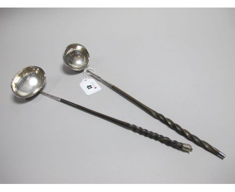 A Toddy Ladle, the plain oval bowl initialled, with twisted handle, overall length approximately 33.5cm; Together with Anothe