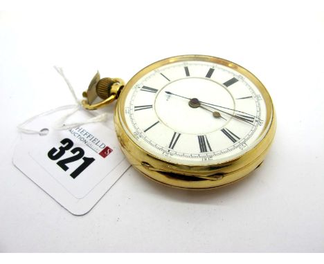 An 18ct Gold Cased Openface Chronograph Pocketwatch, the dial with Arabic and Roman numerals and centre seconds, within plain
