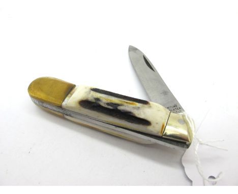 H.M. Slater (Venture) Pocket Knife, with stag scales and brass bolsters, 15cm open length. 