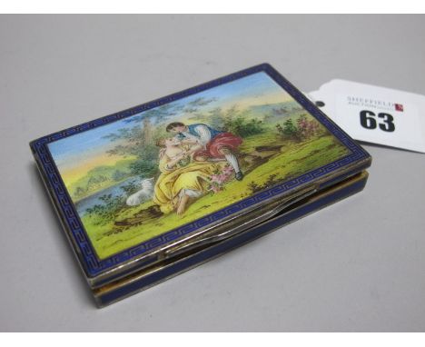 A Highly Decorative Austrian Silver Gilt and Enamel Shallow Rectangular Box, c.early XX Century, the hinged lid detailed in c