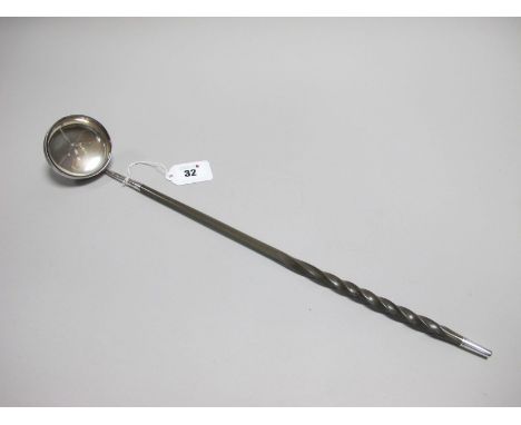 A Scottish Hallmarked Silver Toddy Ladle, John Mitchell, Glasgow 1823, with plain circular bowl and twisted handle, overall l