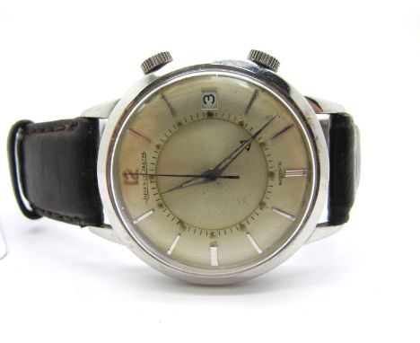 Jaeger LeCoultre; A Vintage Memovox Alarm Wristwatch, the signed dial with Arabic numeral, line markers, centre seconds and d