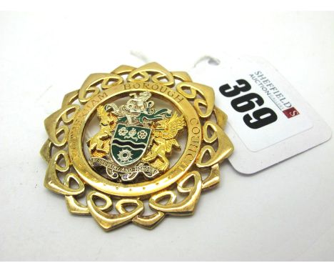 A 9ct Gold Medallion Pendant, "Rotherham Borough Council", of openwork design, highlighted in enamel, the reverse inscribed "