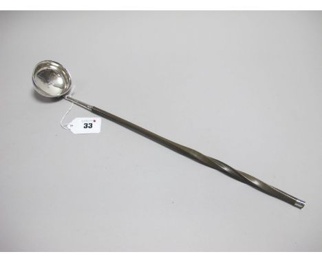 A Scottish Hallmarked Silver Toddy Ladle, (maker's mark unclear) Edinburgh 1810, with plain circular bowl and twisted handle,