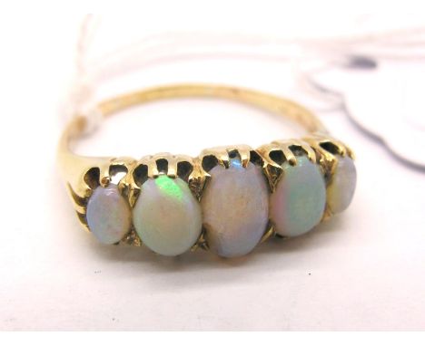 A Five Stone Opal Set Ring, (damages) (finger size P1/2). 