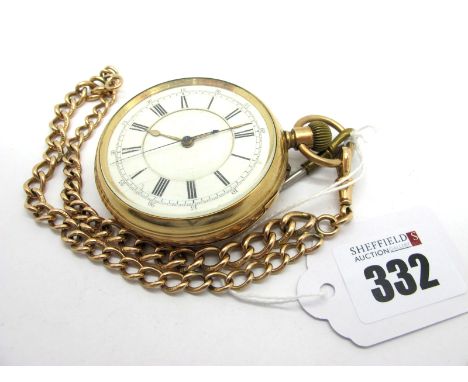 A Gold Plated Cased Chronograph Openface Pocketwatch, the white dial with black Roman and Arabic numerals, inside the movemen