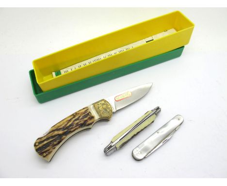 Pocket Knife Sheffield England, two blades, mother of pearl scales, work back on spine, 8.5cm closed length; Puma, Germany si
