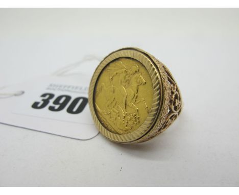 A Victoria Sovereign, 1894, within a 9ct gold ring mount (13grams).