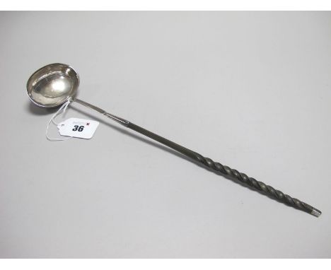 A Part Hallmarked Silver Toddy Ladle, (maker's mark rubbed) with plain oval bowl and twisted handle, overall length approxima