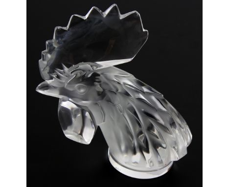 Lalique  ‘Tête de Coq’ (Cocks Head), clear and frosted glass mascot No. 1137, introduced on 3.2.1928, this example produced p