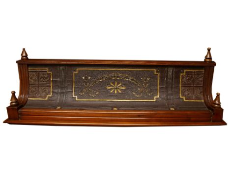 Mahogany wall shelf with Aesthetic style decoration, C 1880, 27 x 87 cm  .   