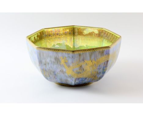 Wedgwood dragon lustre octagonal bowl numbered Z4828, and printed marks to base, 22.5cm diameter.   .   Light surface scratch