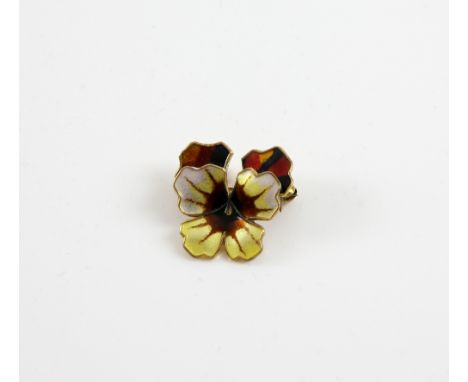 David Anderson enamel pansy brooch, yellow, red and orange enamel on silver gilt, back of brooch marked D-A, Norway, sterling