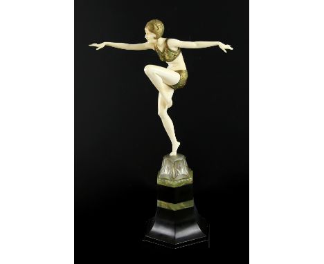 Johann Philipp Ferdinand Preiss, German 1882-1943,  bronze and ivory figure of a dancer, 'Con Brio' , C 1925, the girl in dan