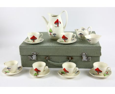 Jessie Tait for Midwinter, a stylecraft toadstool design coffee set, comprising coffee pot, milk jug, sugar bowl, six cups, s