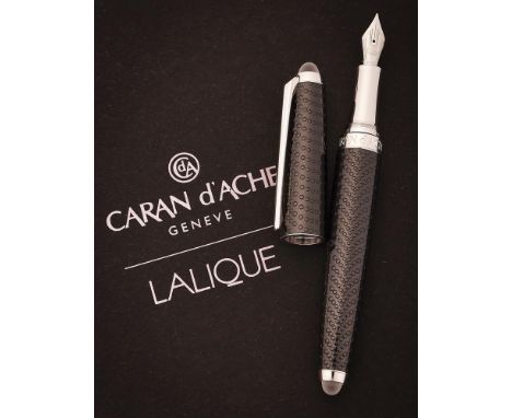 CARAN D'ACHE, LALIQUE BLACK PLUME A LIMITED EDITION FOUNTAIN PEN, NO. 054/999, 2014 Cap and Barrel: Black ceramic cap and bar