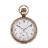 ROLEX, A NICKEL PLATED MILITARY KEYLESS WIND OPEN FACE POCKET WATCH