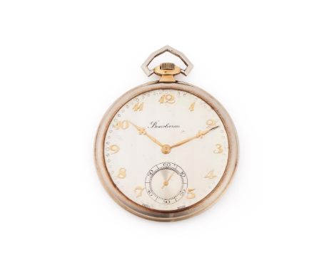 INTERNATIONAL WATCH CO. (I.W.C) FOR BOUCHERON AN 18 CARAT WHITE GOLD KEYLESS WIND OPEN FACE POCKET WATCH, NO. 12184, IMPORT M