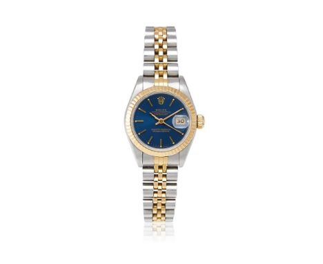 ROLEX, OYSTER PERPETUAL DATEJUST, REF. 69173 A LADY'S BI-METAL BRACELET WATCH WITH DATE, NO. E935592, CIRCA 1990Movement: Cal