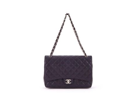 CHANEL, CLASSIC FLAP A BLACK LAMBSKIN HANDBAG, CIRCA 2019 With a white metal and leather entwined shoulder strap, rear open p
