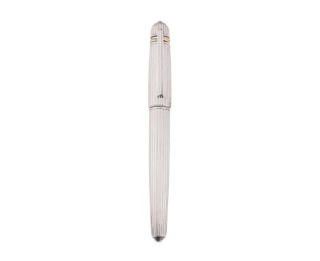 CARTIER, PASHA DE CARTIER A SILVER PLATED FOUNTAIN PEN Cap and Barrel: Silver plated cap and barrel, the fluted cap with cabo