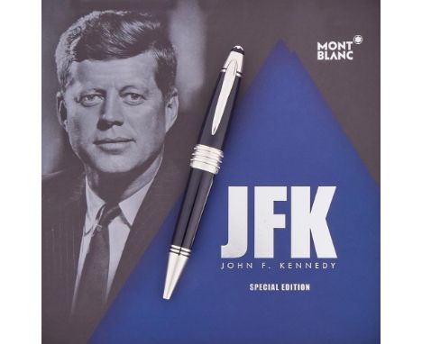 MONTBLANC, GREAT CHARACTERS, JOHN F. KENNEDY A SPECIAL EDITION BALLPOINT PEN, 2014 Cap and Barrel: Dark navy blue resin cap a