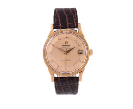 OMEGA, CONSTELLATION, REF. 168.005 A GOLD CAPPED WRISTWATCH WITH PIE PAN DIAL AND DATE, CIRCA 1960 Movement: Cal. 561, automa