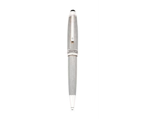 MONTBLANC, MEISTERSTÜCK, LE GRAND SOLITAIRE A SILVER BALLPOINT PEN, CIRCA 2010 Cap and Barrel: Silver cap and barrel with bar