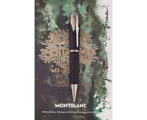 MONTBLANC, WRITERS EDITION, BROTHERS GRIMM A LIMITED EDITION BALLPOINT PEN, NO. 01738/10300, 2022 Cap and Barrel: Textured bl