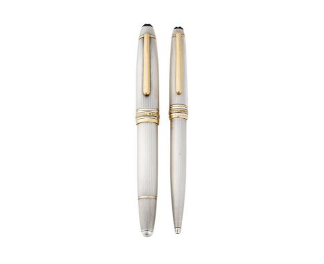 MONTBLANC, MEISTERSTÜCK, 146 A SILVER COLOURED FOUNTAIN PEN Cap and Barrel: Silver coloured cap and barrel with engine turned