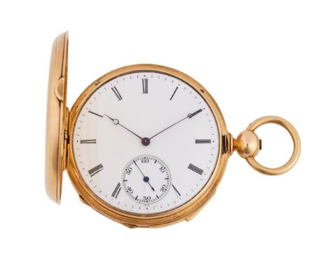 LE ROY & FILS, PARIS A GOLD FULL HUNTER MINUTE REPEATER POCKET WATCH, NO. 6002 4552Movement: Bi-metallic split balance, overc