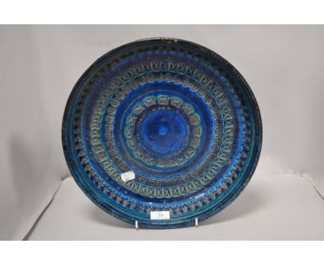 A mid century Italian Aldo londi for Bitossi ceramic Rimini blue charger of large form, marked to underside with '303/35, Ita