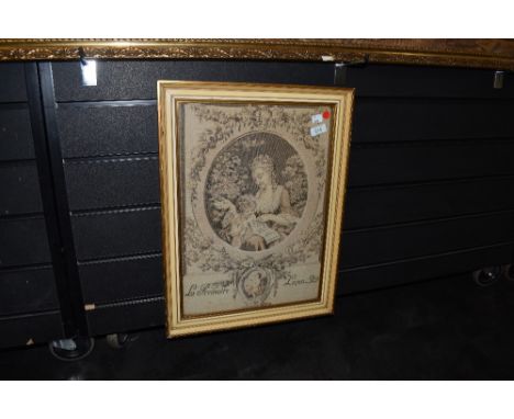 A French machined tapestry 'la Premiere Lecon', framed and glazed.