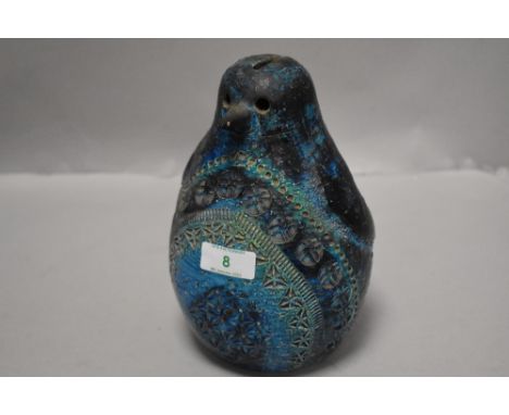 A mid century Italian Aldo londi for Bitossi ceramic Rimini blue penguin money bank, marked to underside with '4801 Italy'.