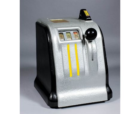A 1940s American "One Cent-in-the-Slot" Daval Marvel counter top trade stimulator, the shaped and curved cast aluminum case i