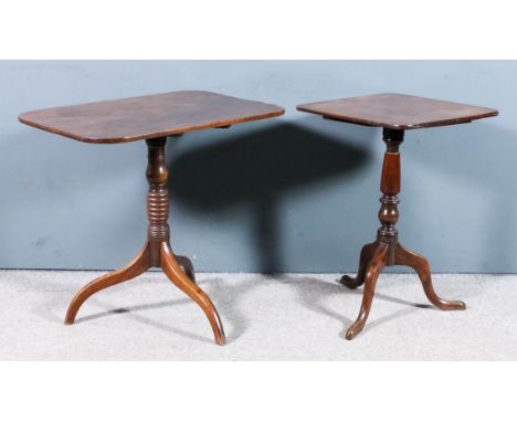 A George III mahogany rectangular tripod occasional table, on turned and reeded central column with three shaped legs, 30ins 