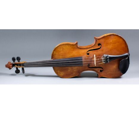An interesting English 19th Century full size violin with one piece back, back measurement (excluding button) 14.25ins - 23.5
