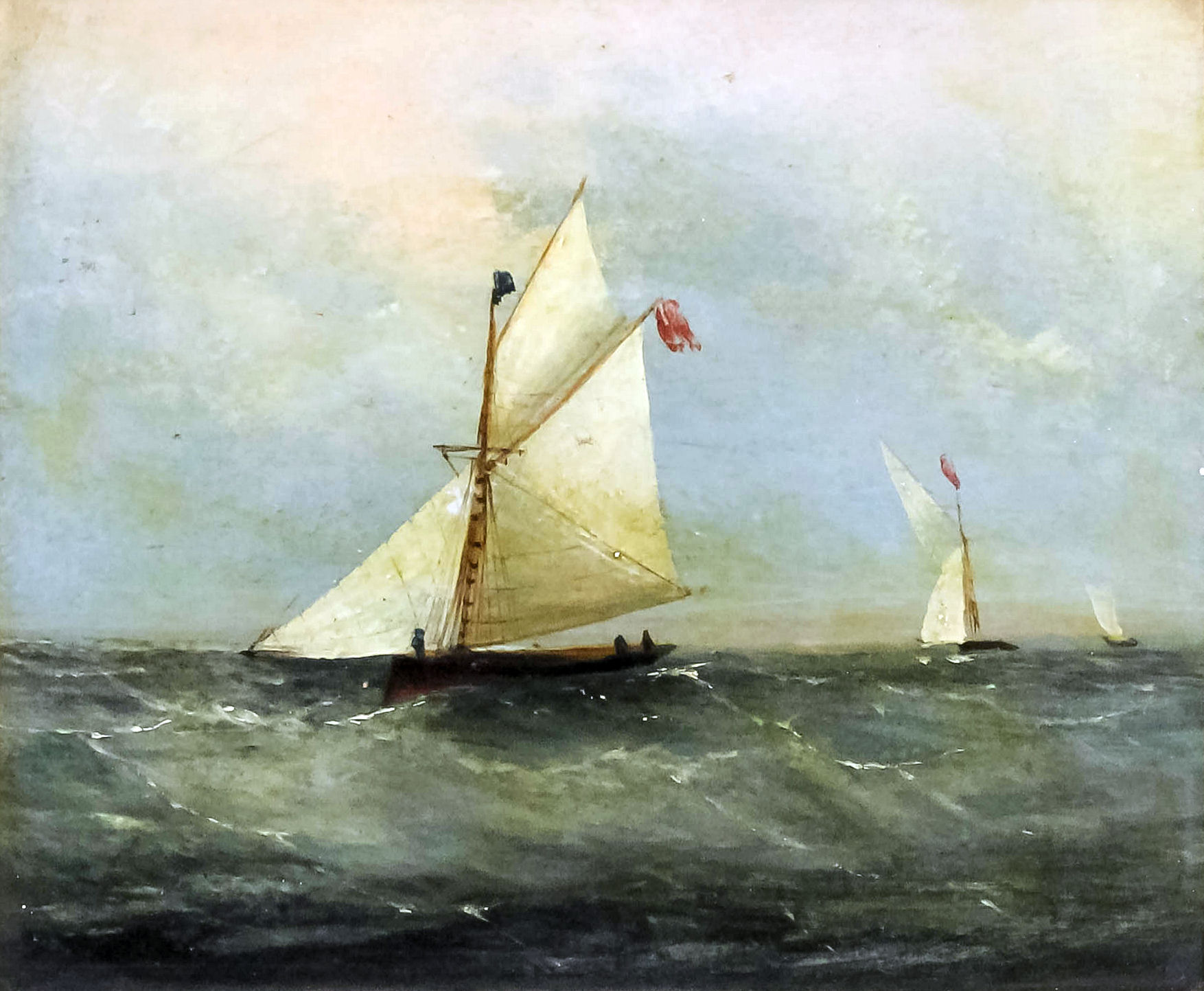 19th Century British school - Oil painting - Fishing boats at sea ...