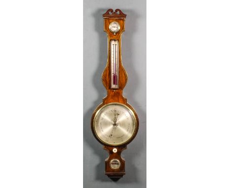 An early 19th Century rosewood cased wheel barometer and thermometer by L. Salmoni of Bath, the 10ins diameter silvered dial 