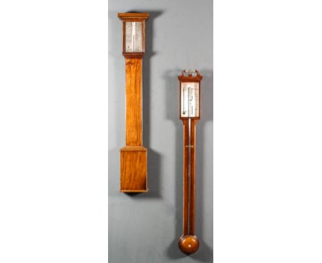 A late 18th/early 19th Century mahogany cased stick barometer and thermometer by C. Gally, with silvered scale and vernier, e