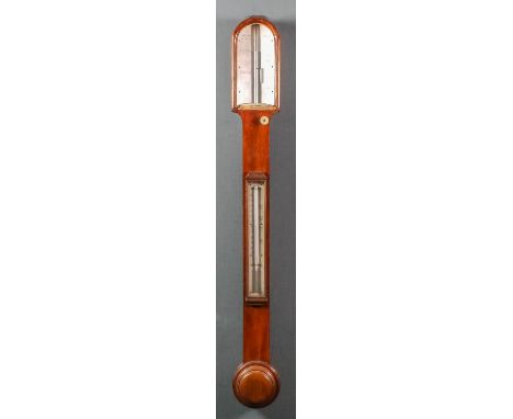 A Victorian mahogany cased stick barometer and thermometer by Negretti & Zambra of London, with engraved ivory scale and vern