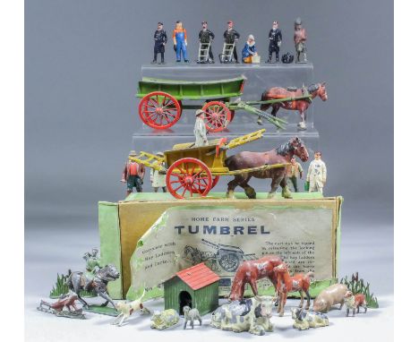 A collection of Britain's painted lead farm models, including - a tumbrel, Model No. 4F (in playworn condition), with origina