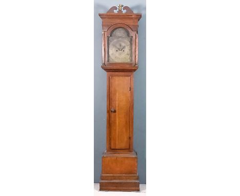 An 18th Century oak longcase clock by Thomas Hall of Maidstone, No. 100, the 12ins arched brass dial with narrow chapter ring