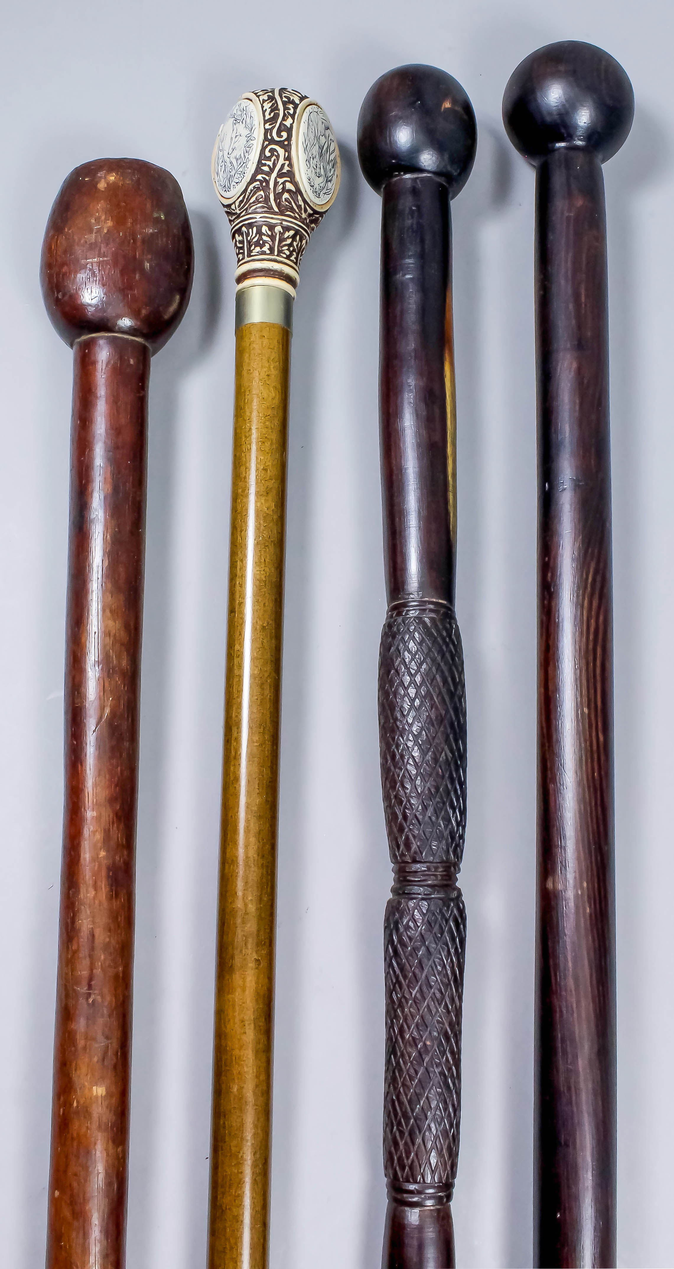 A 20th Century African Hardwood Walking Cane With Incised Chevron