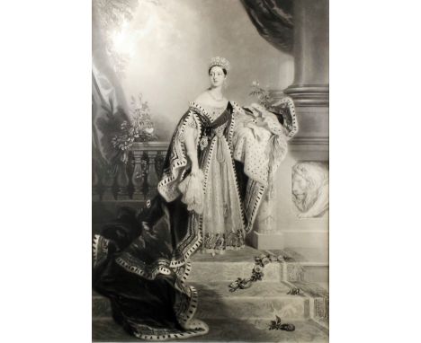 Samuel Cousins (1801-1887) after Alfred Edward Chalon (1780-1860) - Engraving - "H.M. Queen Victoria" - Full-length portrait 