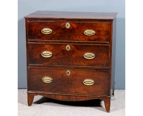 A Victorian mahogany chest with twin reeded edge to top, fitted three long drawers, on shaped apron and bracket feet, 28.25in
